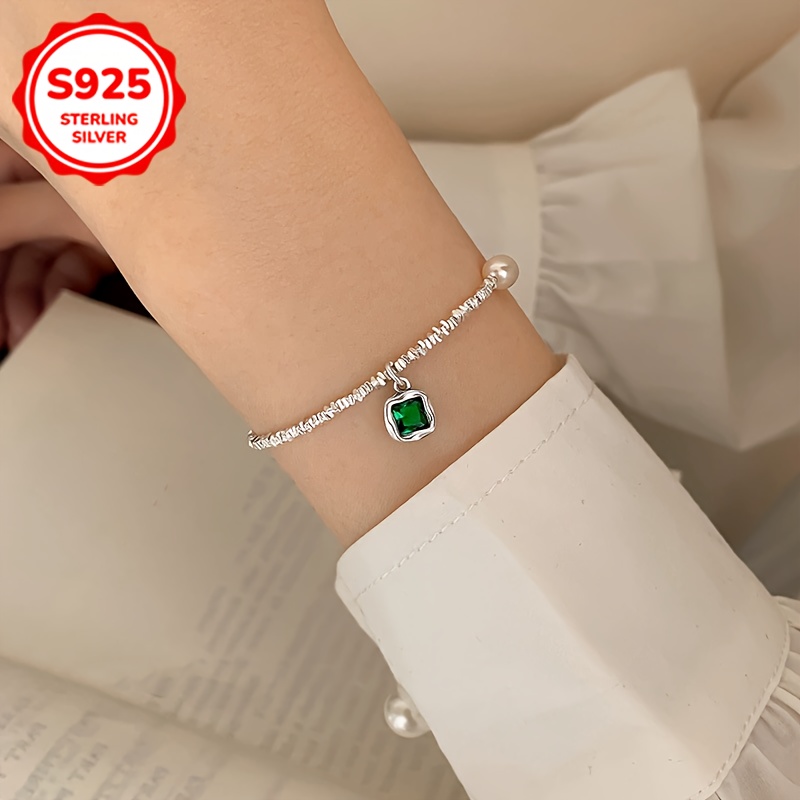 Anti Allergy S925 Irregular Green Stone Bracelet Lightweight BFF Gift