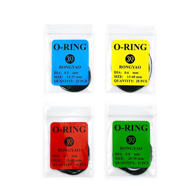 TEMU 4-pack Set: 25pcs 0.5mm, 28pcs 0.6mm, 16pcs 0.7mm, 11pcs 0.8mm. Small Bag Waterproof Rings, Watch Dial Rubber Rings