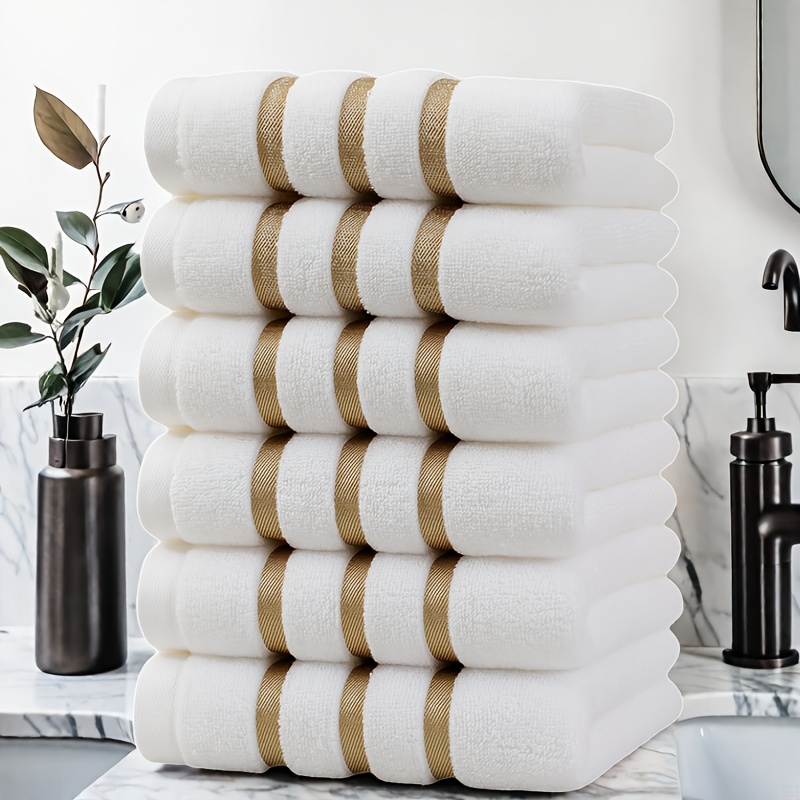 Luxury 6pcs Towel Set, 100% Pure Cotton Hand Towels, 35*75cm, Striped Pattern, Modern Design, No Shedding