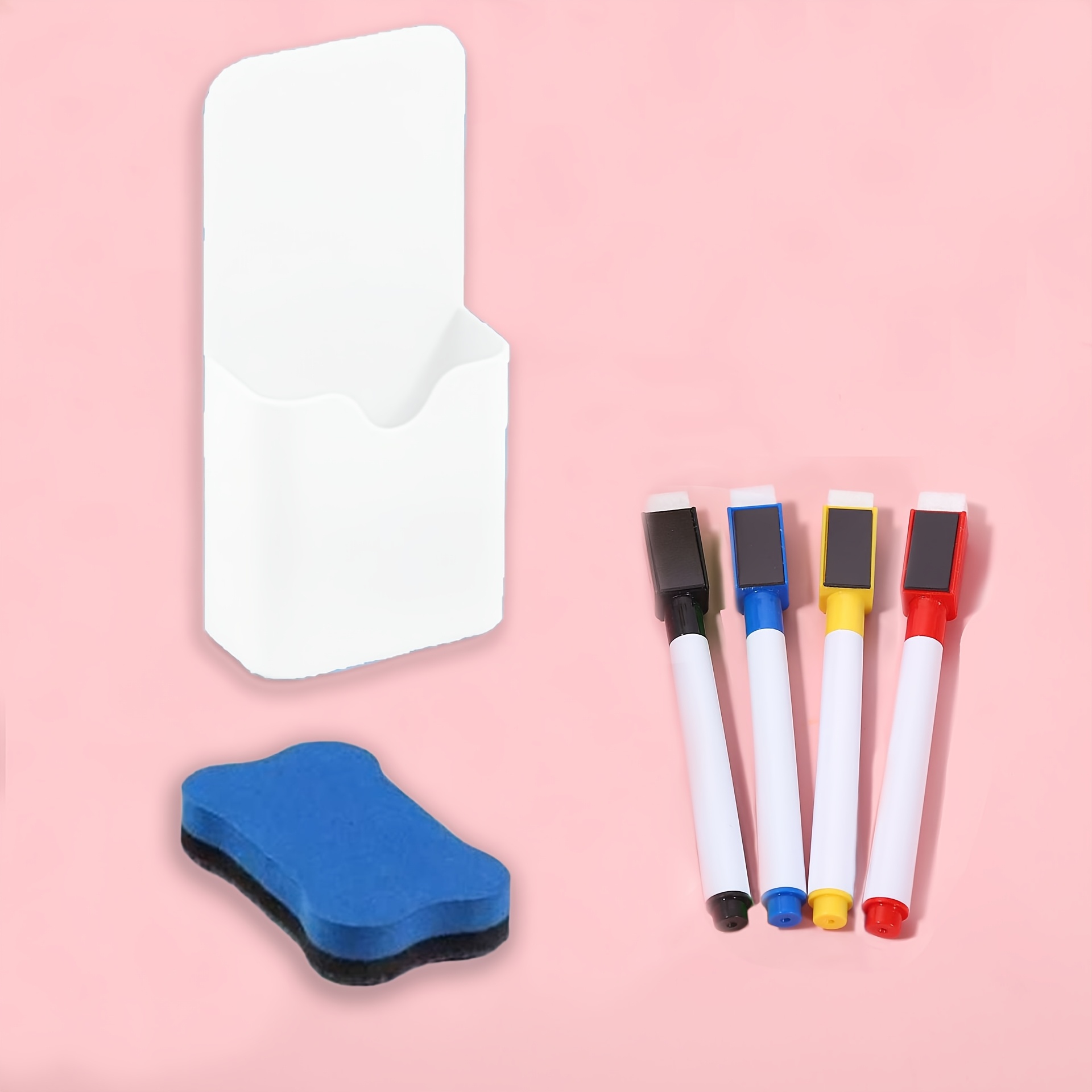 E-shop 6-teiliges Magnetisches Whiteboard Marker Set | 4 Wasserbasierte, Löschbare Marker, 1 Magnetischer Stifthalter, 1 Radiergummi | Geeignet für