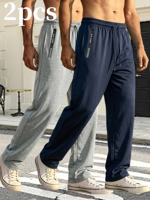 water obm 2pcs mens casual athletic long pants knit breathable fabric individual zipper pockets suitable for daily work and casual fitness exercise wear