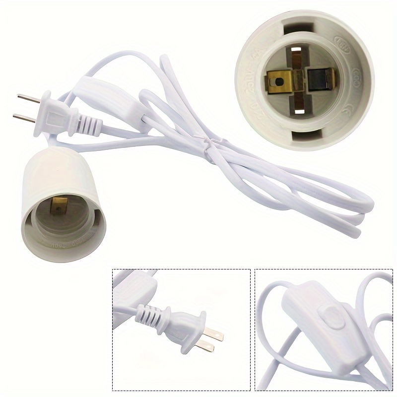 

1pc White E27 Lamp Socket Holder Base With Us Plug, Extension Cord & For Switch - Ac Power Bulb Socket Wire, 110v-130v, For