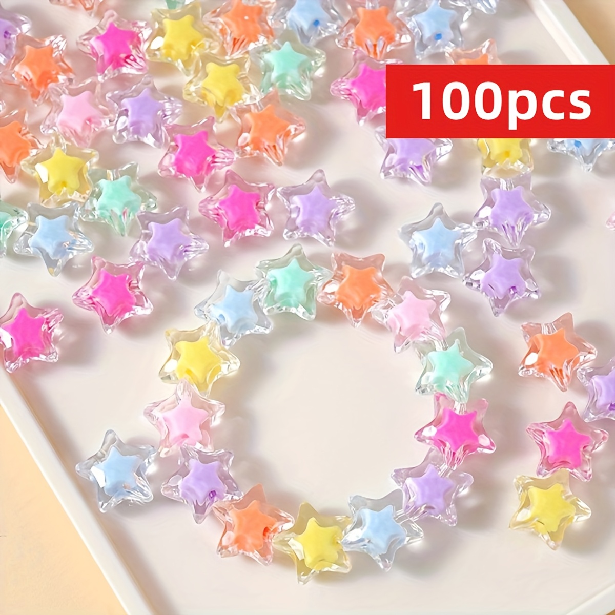 TEMU 100 pièces Couleurs Pastel & Vibrantes - Transparente , pour Création de Bijoux DIY, Bracelets, Porte-clés, Barrettes, Scrapbooking - Perles
