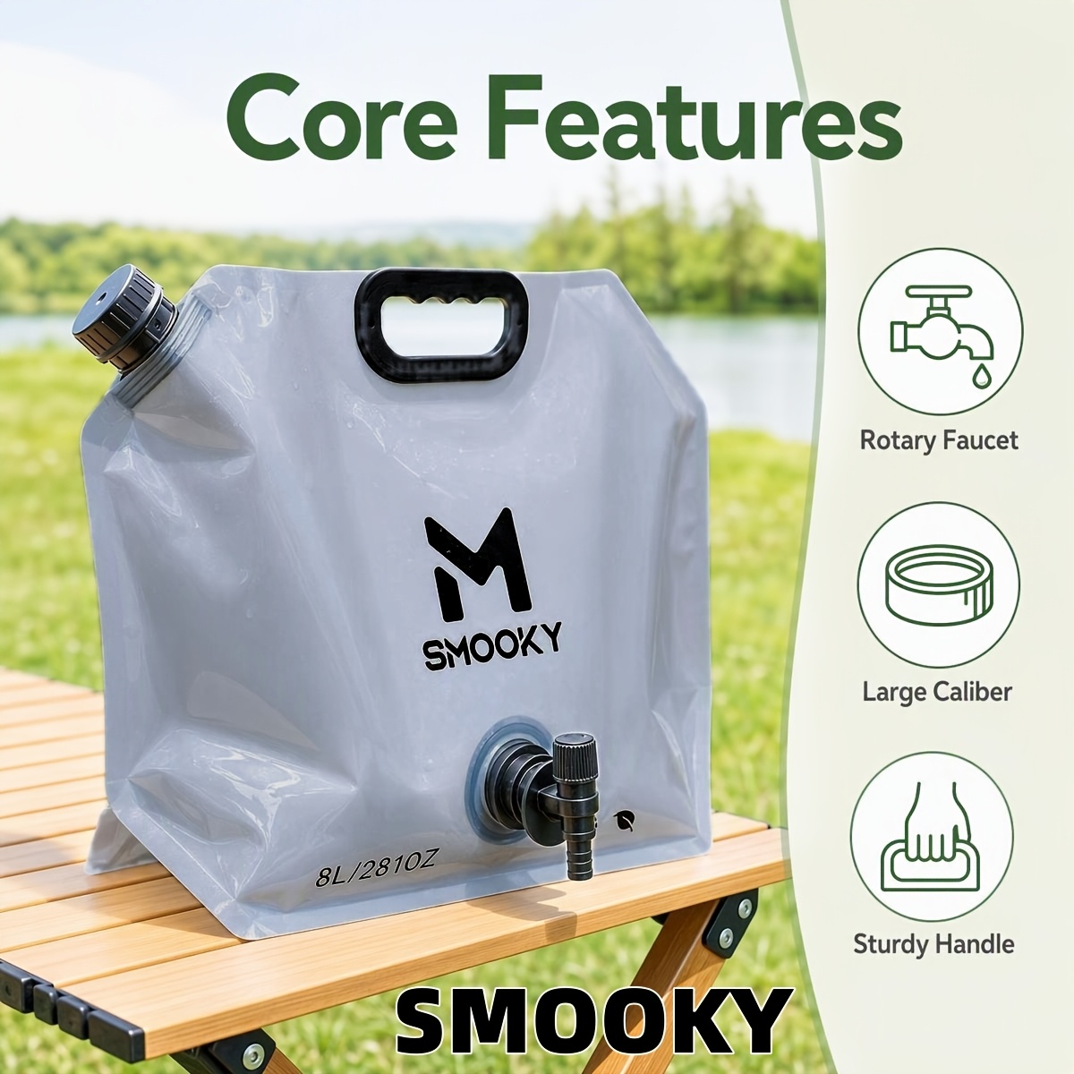 TEMU Convenient Water Bag, Foldable Outdoor Water Bag, 8l/281oz With Tap For Camping, Large-capacity Outdoor Water Bag, Ideal For Outdoor Activities,