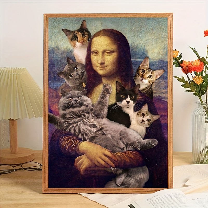 

1pc Exquisite 5d Diamond Art Painting, Mona Lisa's Cat 11.8in*15.75in, Exquisite Gift, Diy Home Decoration