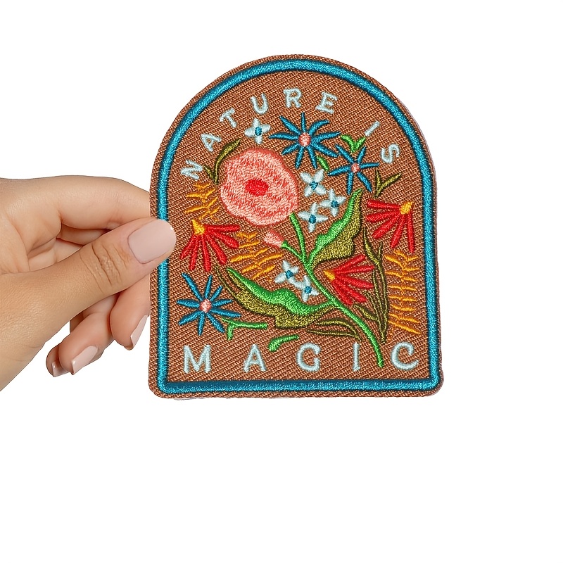 

1pc " Magic" West Garden Embroidered Patch, Floral Diy Gift, Iron-on/sew-on Adhesive Backing For Clothing, Backpacks, Canvas Bags, Jackets, Caps, Decorative Accessory - Mixed Color