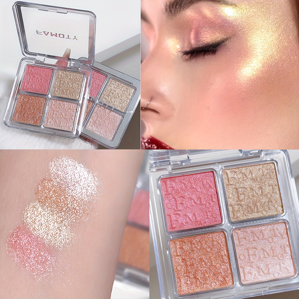 

4-color Face Highlighter Palette, High Glossy Face Illuminator Palette, Natural Glow Finish, Pearly Glitter Shimmer Smooth Baked Powder, Lasting Sparkling Highlighter Makeup