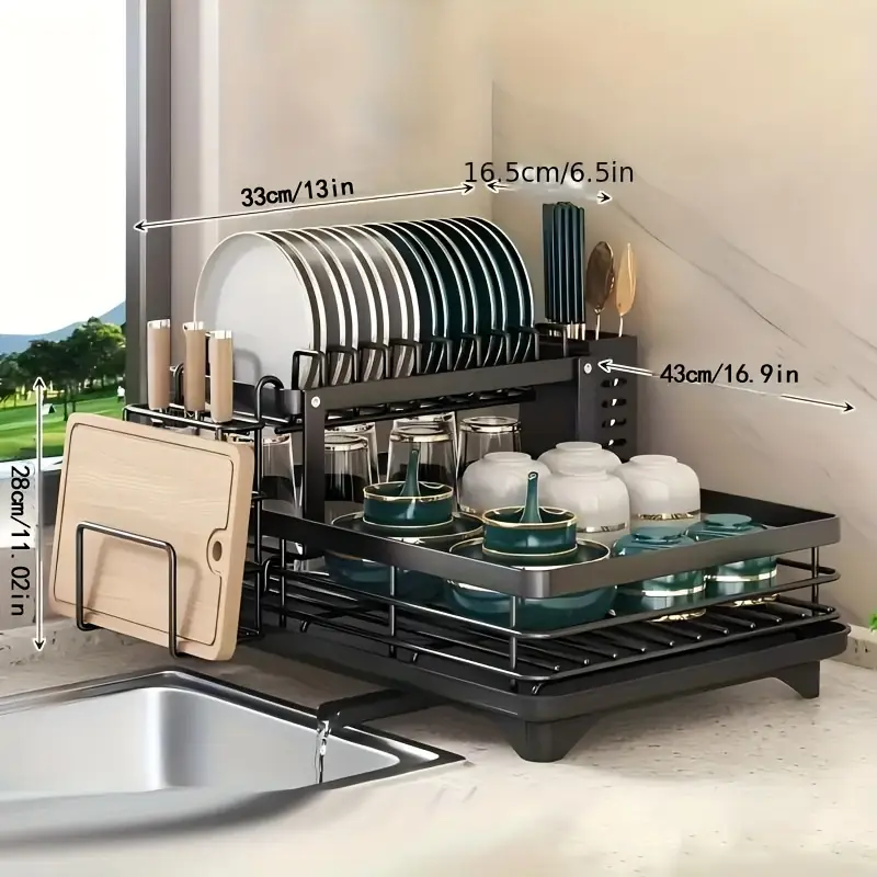 dish drying rack dish drainer for kitchen counter with utensil 2 tier dish rack with space saving large capacity and easy to drying dish drainers for kitchen sink Product details 0