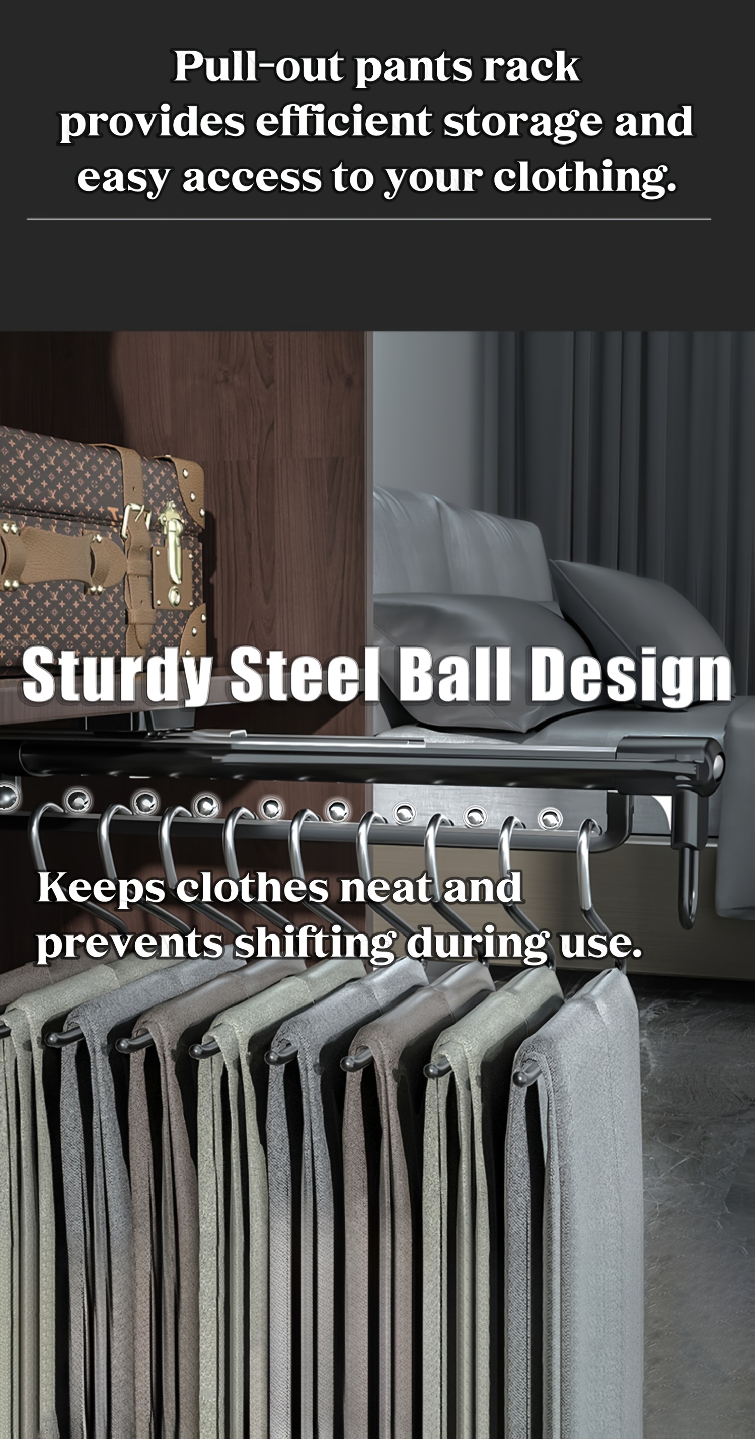 Space-Saving Top-Mount Telescopic Pant Organizer - Adjustable Aluminum Closet Storage Rack with Small Space Shelves, Easy Installation, Compact & Durable, Ideal for Apartment Closets, Closet Organization | Modern Closet Organizer | Adjustable Rods, Closet Organizers And Storage, Mounted Closet Systems