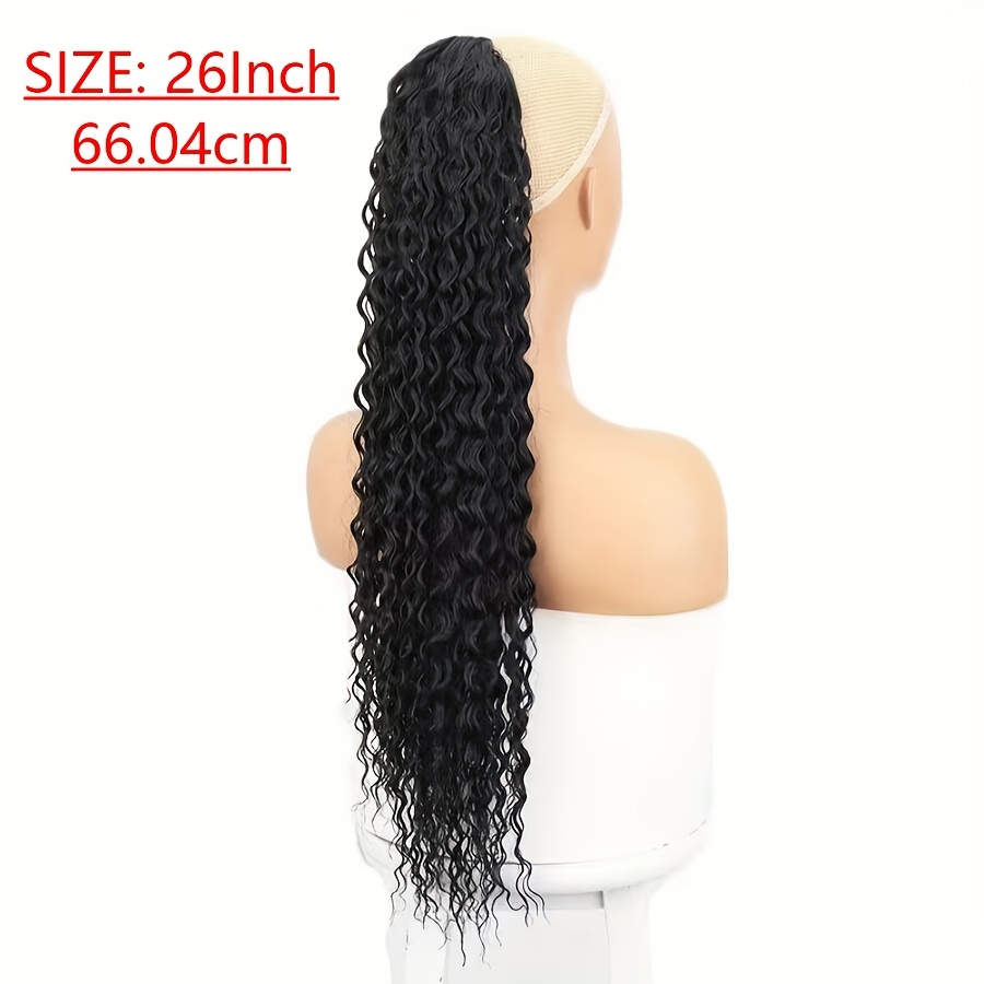 TEMU 26 Inch Women's Human Hair Clip-in Ponytail | Natural Black, Straight Hair Texture, Adjustable Drawstring Closure, & Length, Natural-looking