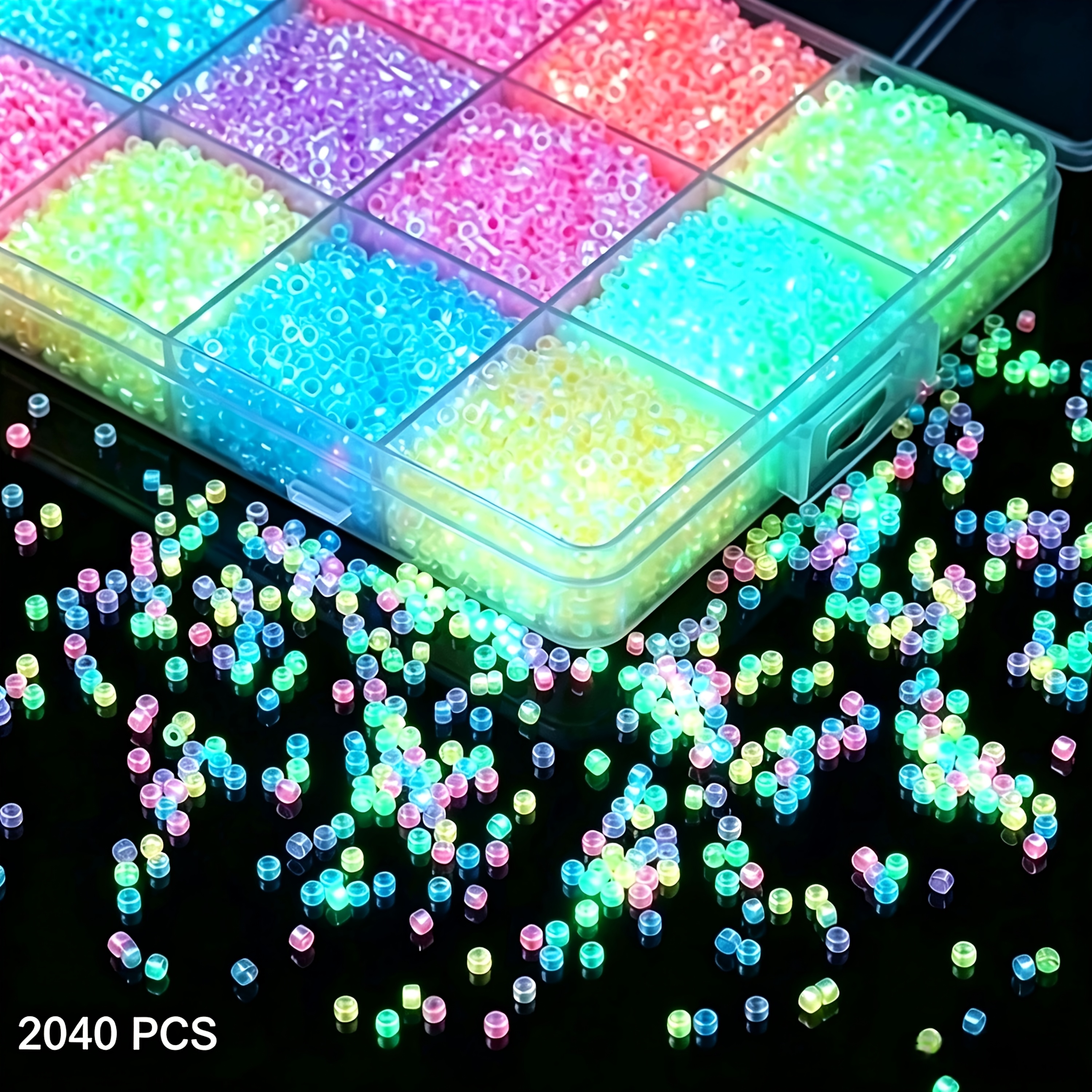 TEMU 2040pcs Perles de rocaille en verre lumineuses de 2,5 mm, perles en vrac pour , la couture à , , les robes, les épingles à cheveux de style