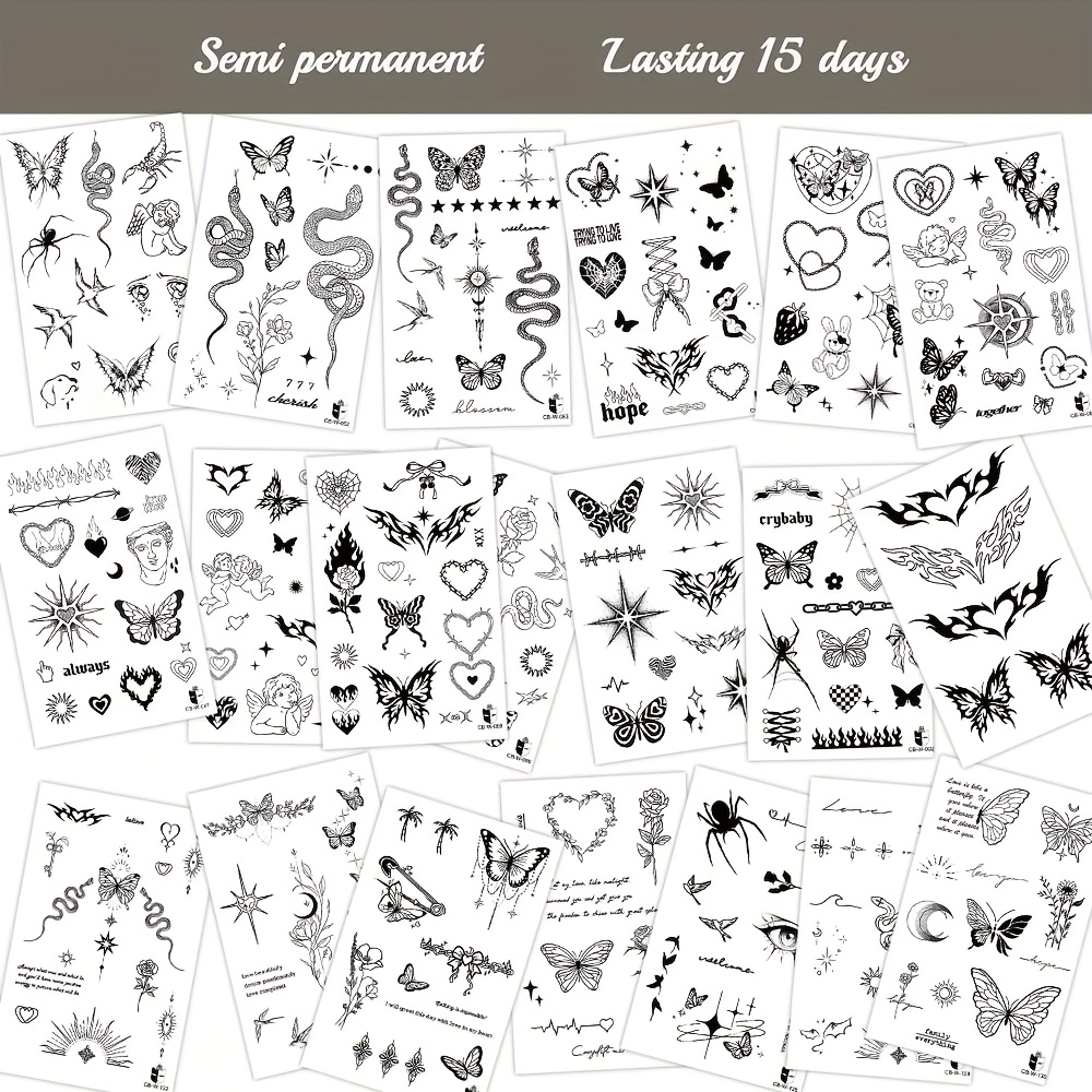 20pcs   temporary tattoo stickers long lasting 14 day body art black and white floral       non fade easy application for parties weddings everyday for   legs back chest for women men wedding body art party accessories artistic temporary tattoos modern aesthetic tattoos nonfade tattoos