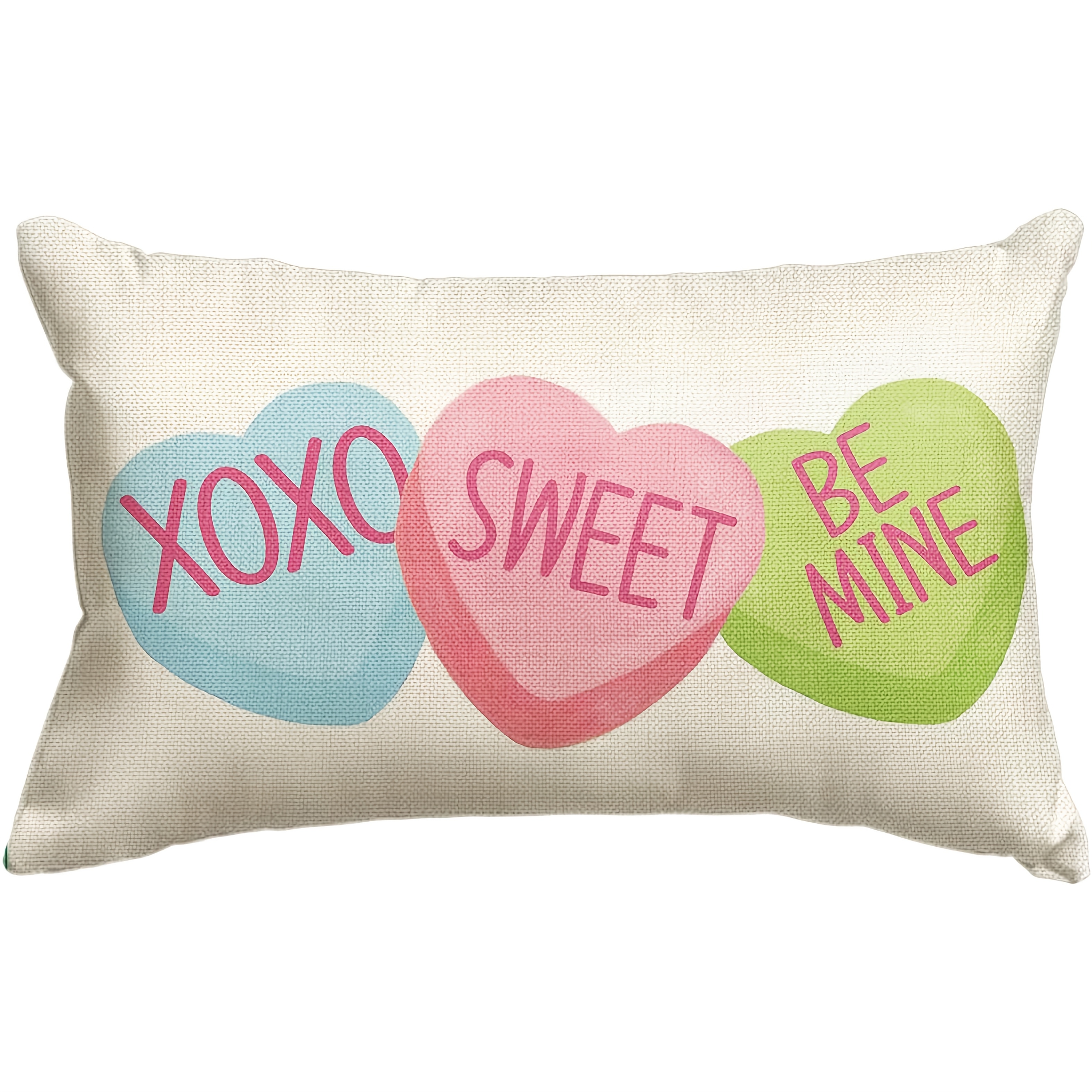 

Valentine's Day Linen Throw Pillow Cover - Candy Heart & Design, Anniversary & Wedding Decor, Zip Closure, Machine Washable (pillow Not Included)