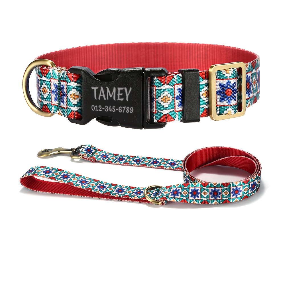 6 Colors/5 Sizes Pet Dog Collar and Leash Set, Customizable