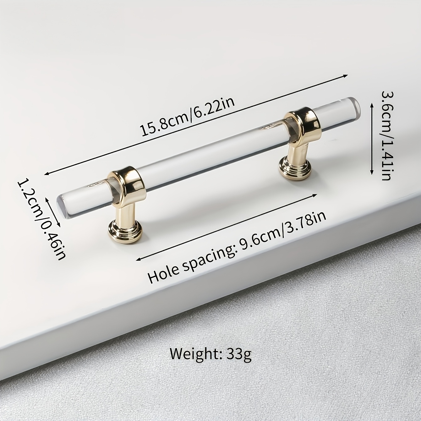 TEMU Acrylic Cabinet Pulls With Brass Base, Drawer Handles, Hole Center For Kitchen, Dresser Drawer Clear Glass Crystal Pulls