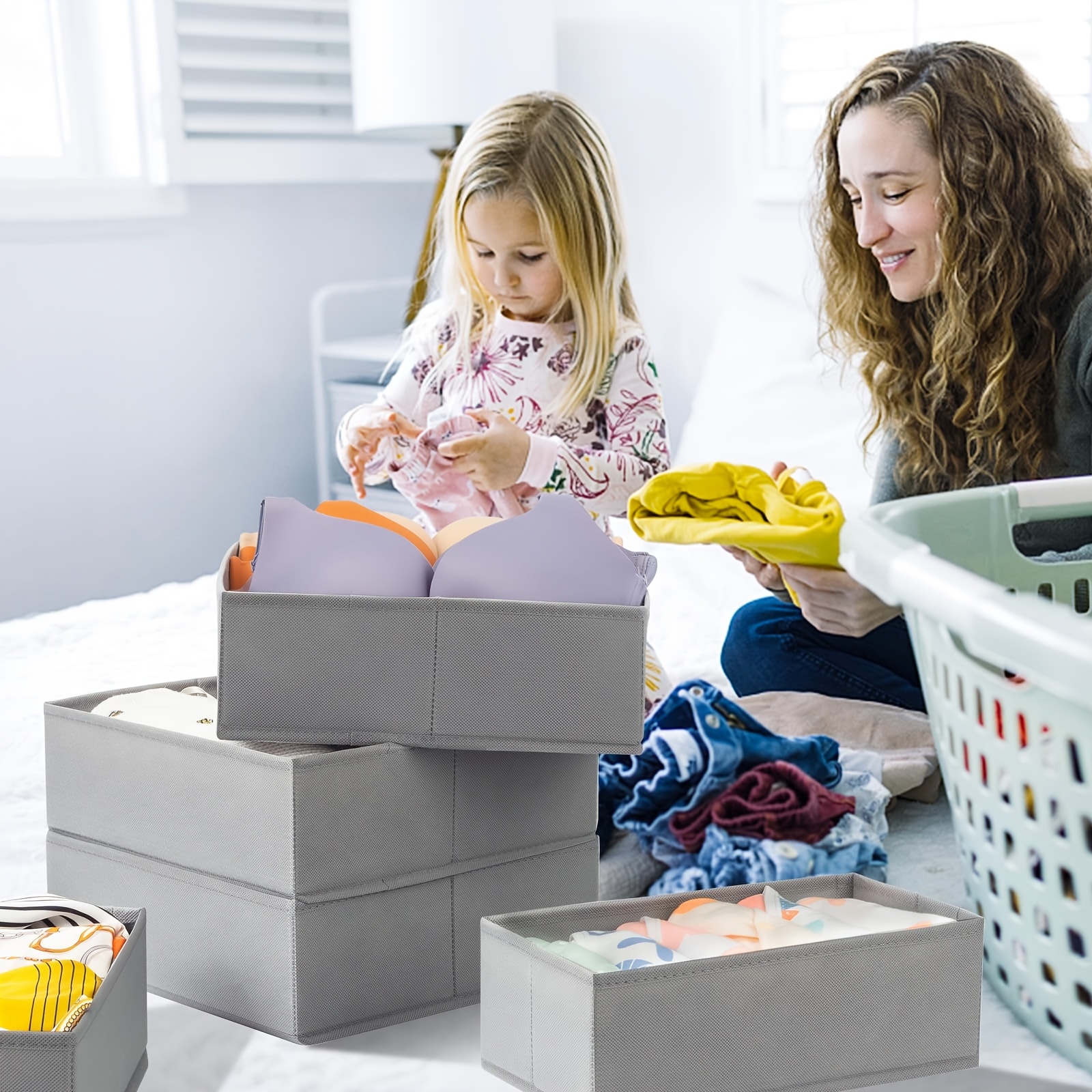 

15pcs - Bag Storage, Jewelry Box, Clothing Drawer Organizer, Baby Clothing Foldable Fabric Closet Organizer And Storage Box, And Underwear Drawer Divider, Bra, Daycare Organizer (gray)