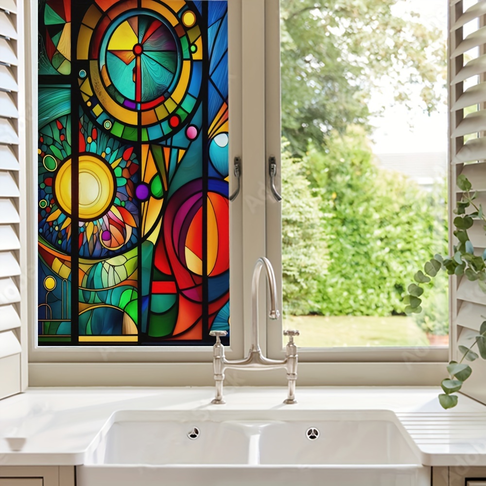 Stained Glass Window Film Colorful Abstract Pattern Static Temu Australia