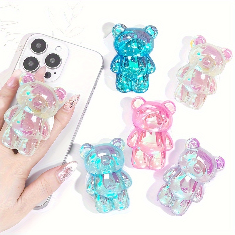 

1pc Little Bear Mobile Phone Stand Laser Flash Powder 3d Cute Solid Color Desktop Lazy Phone Stand