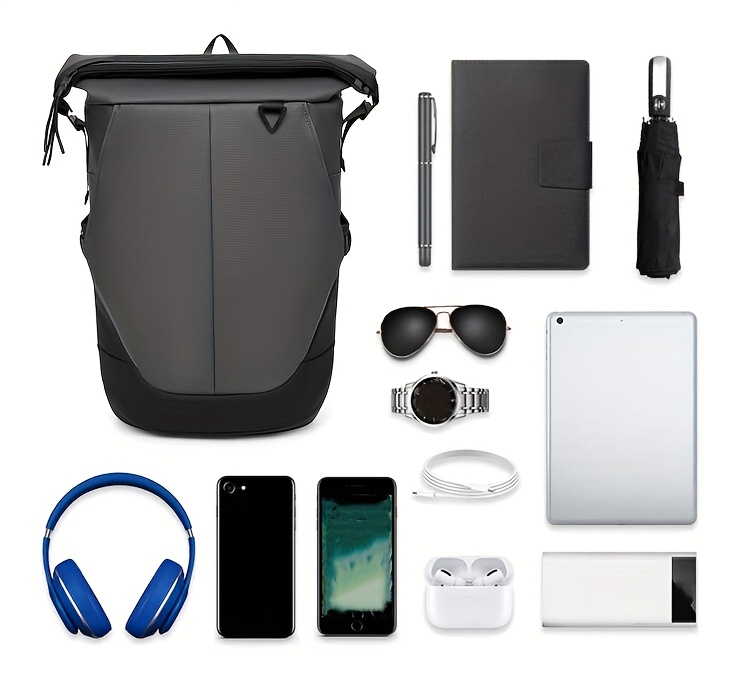 Men'S Stylish Backpack for Business Use, Expandable with a Roll-Top Design, Large Capacity for Laptops, Fashionable And Casual