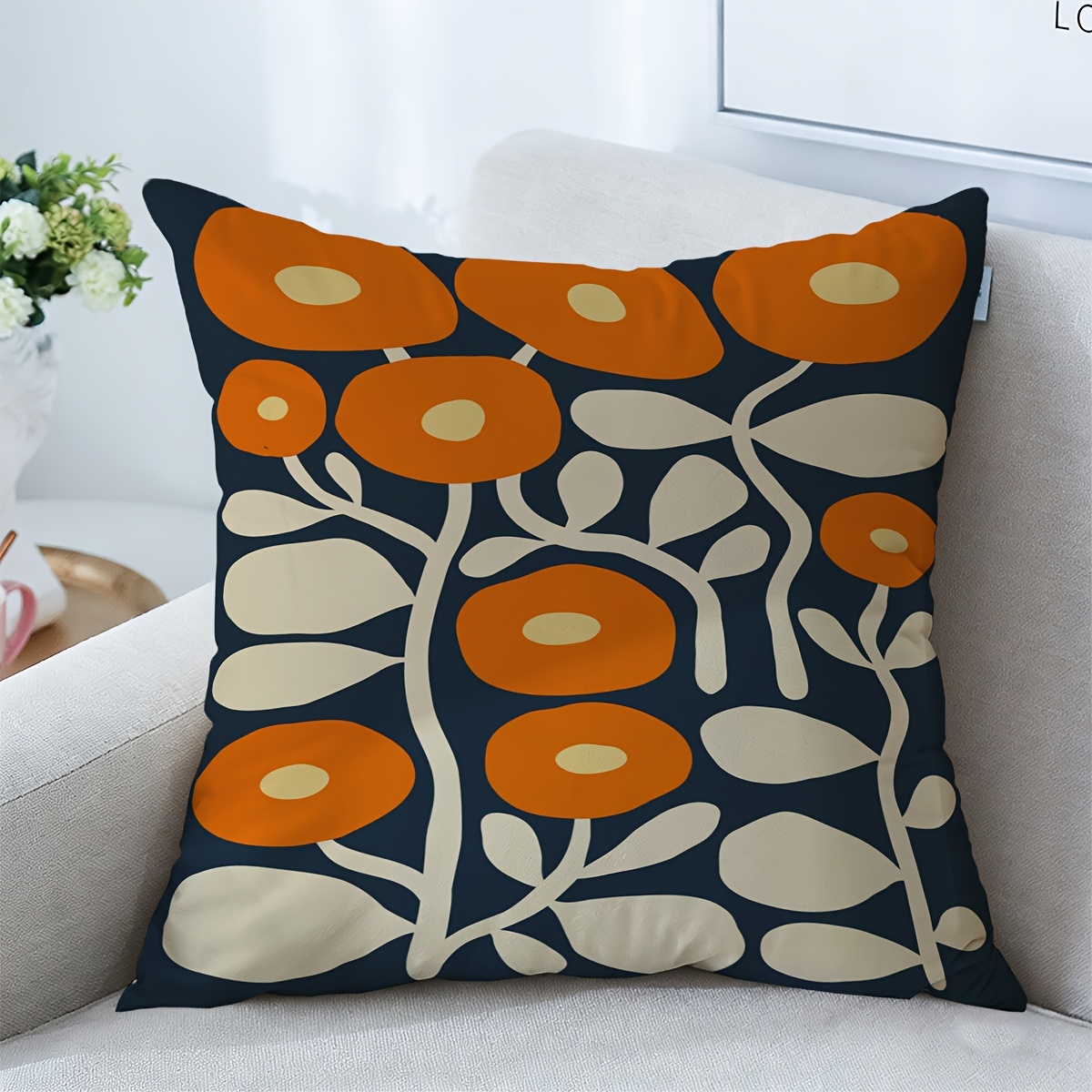 TEMU 1pc, Murale Florale Abstraite Bohème Vintage Digitale Murale Florale Bleu Orange Murale de Plante Moderne du du Siècle Housse de Coussin,