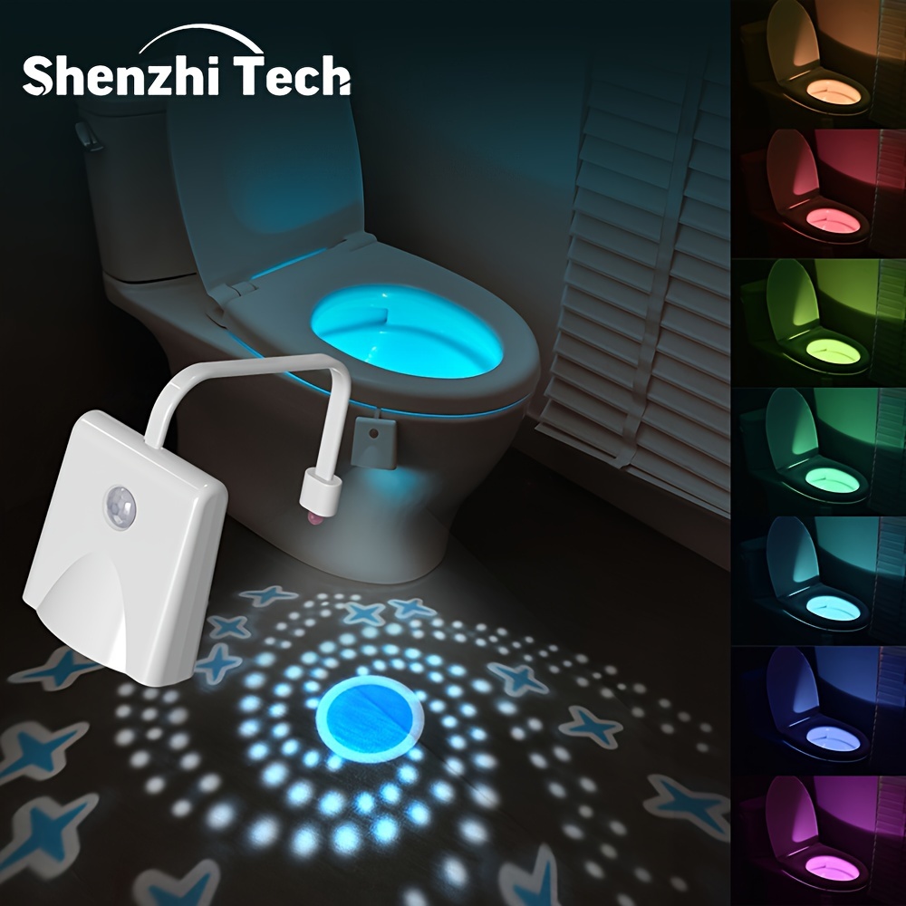 

Shenzhi Tech Led Toilet Night Light With Projection, Motion Sensor, Usb Rechargeable, Cool Fun Gadget For Home Bathroom Decor, Multi-color Bowl Illumination Accessory
