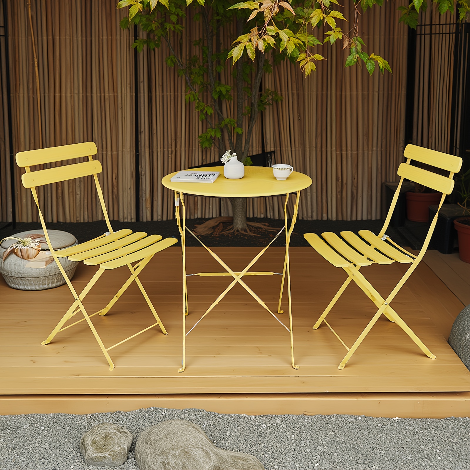 3pcs Patio Bistro Set Outdoor Furniture Set Folding Bistro Table And Chairs With Premium Steel Frame Weather Resistant Conversation Set For Bistro Balcony Porch Yard Garden