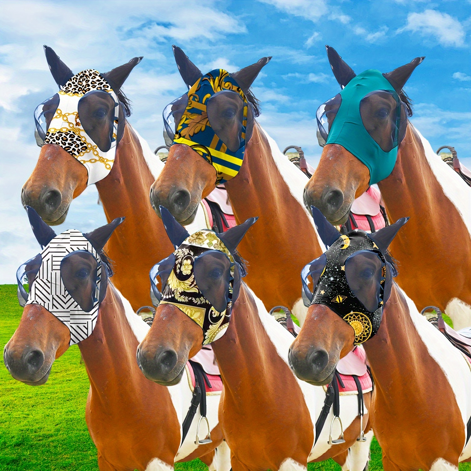 Set Of 6 Smooth And Comfortable Horse Fly Masks With Elastic Ear Straps, Suitable For Riding (large Size), Without Battery