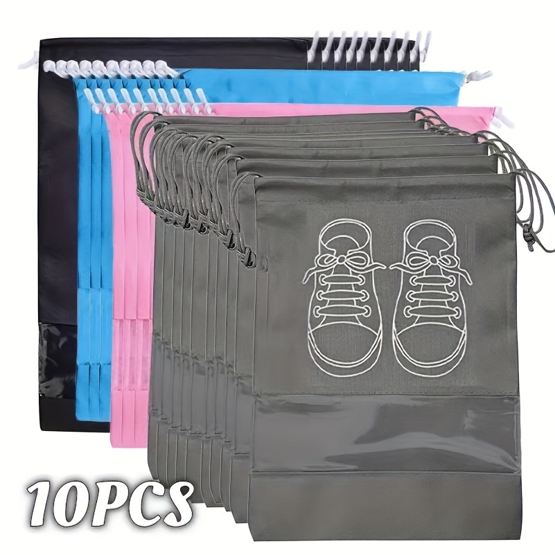 

10pcs Elegant Gray Non-woven Shoe Storage Bags With White Shoe - Tsa-approved, Portable & Drawstring Dustproof Pouches For Travel, Hand Or Only, Shoe Storage Organizer