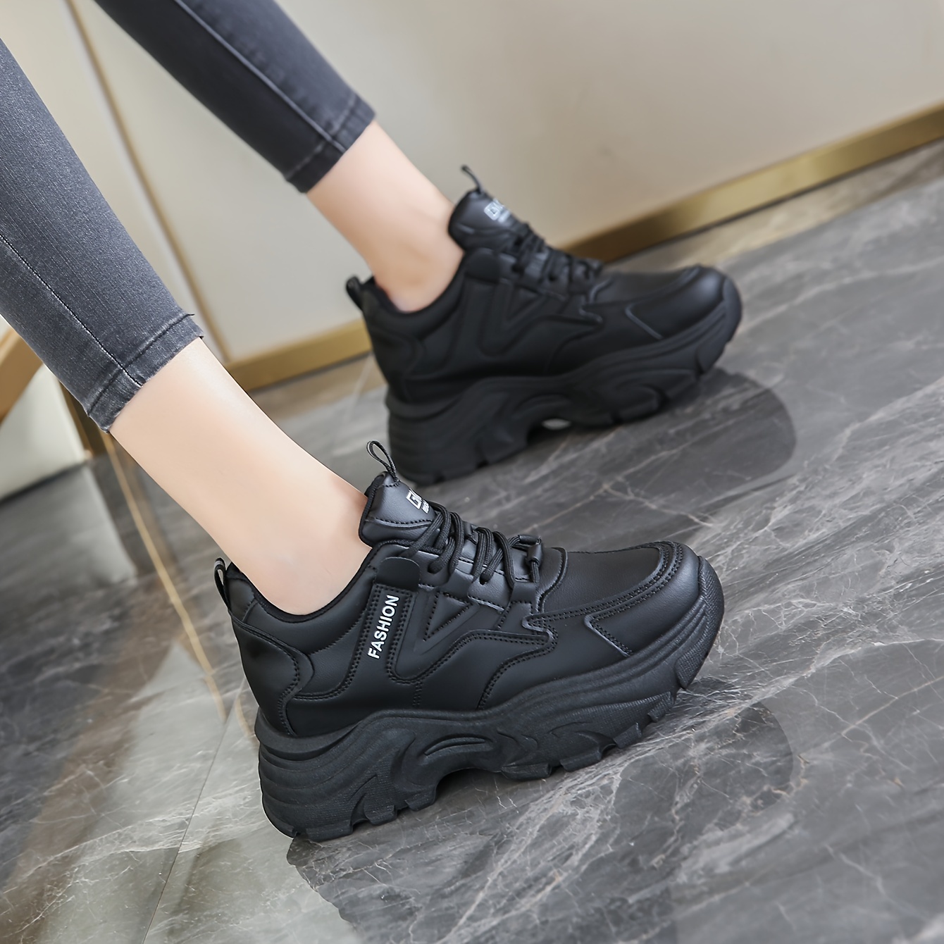 zapatillas casuales negras mujer altura Temu Peru