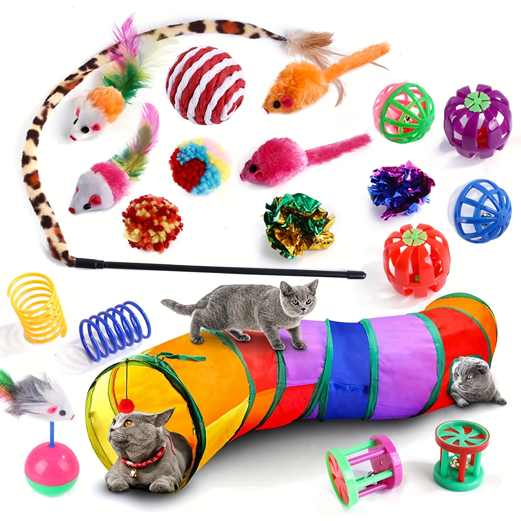 

20pcs Cat Toys Kitten Toy Set Folding Camouflage Cat Tunnel Indoor Interactive Pet Toys Feather Toy Colourful Mouse Plush Ball Toy Kit Kitten Puppy ()