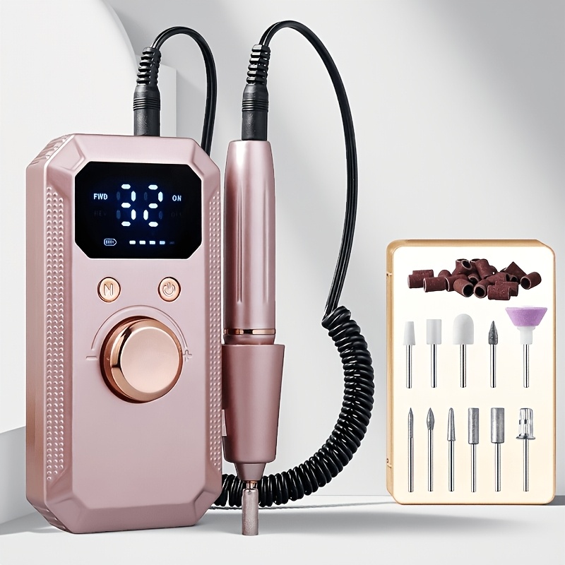 Image of Usb Rechargeable Electric Nail Drill Set - 32 Adjustable , Includes 11 Precision Grinding Heads And 20 Sanding Bands, Portable And Pedicure Tool, With Nail File And Cuticle Pusher, Suitable For
