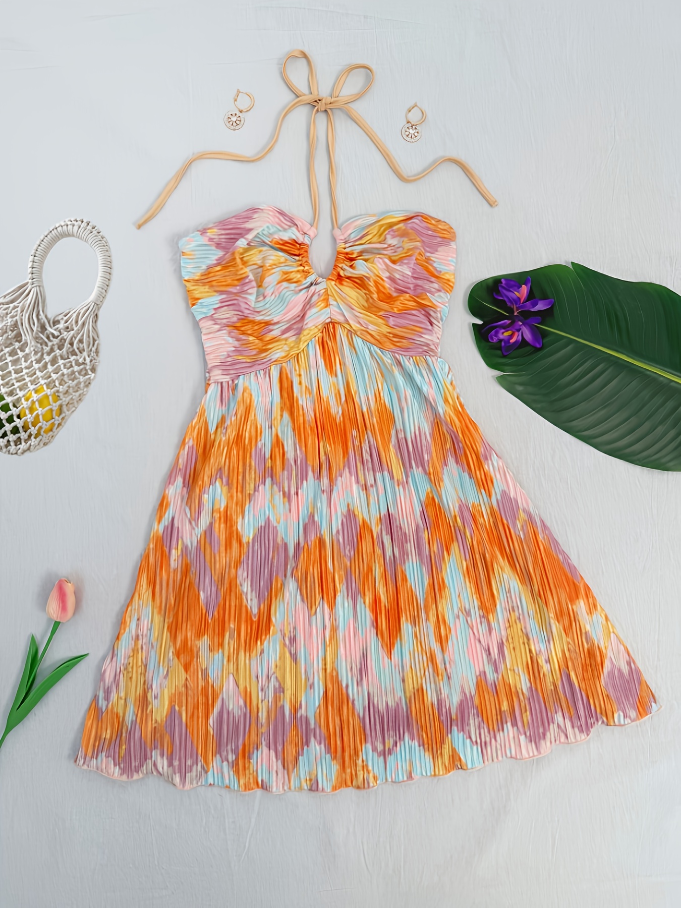 open lace back dress Multi striped pleated dress by Christina Rohde  Flying Colors