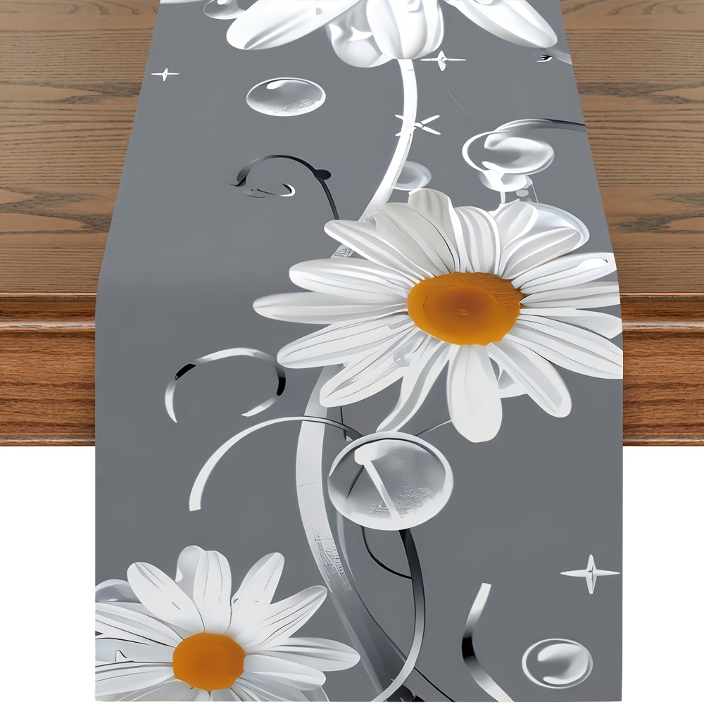 

1pc, Table Runner, Simple & Fresh Floral Chrysanthemum Printed Table Runner, For Yearly Holidays Kitchen Dining Table Decoration, Room Decoration, Family Parties And Events