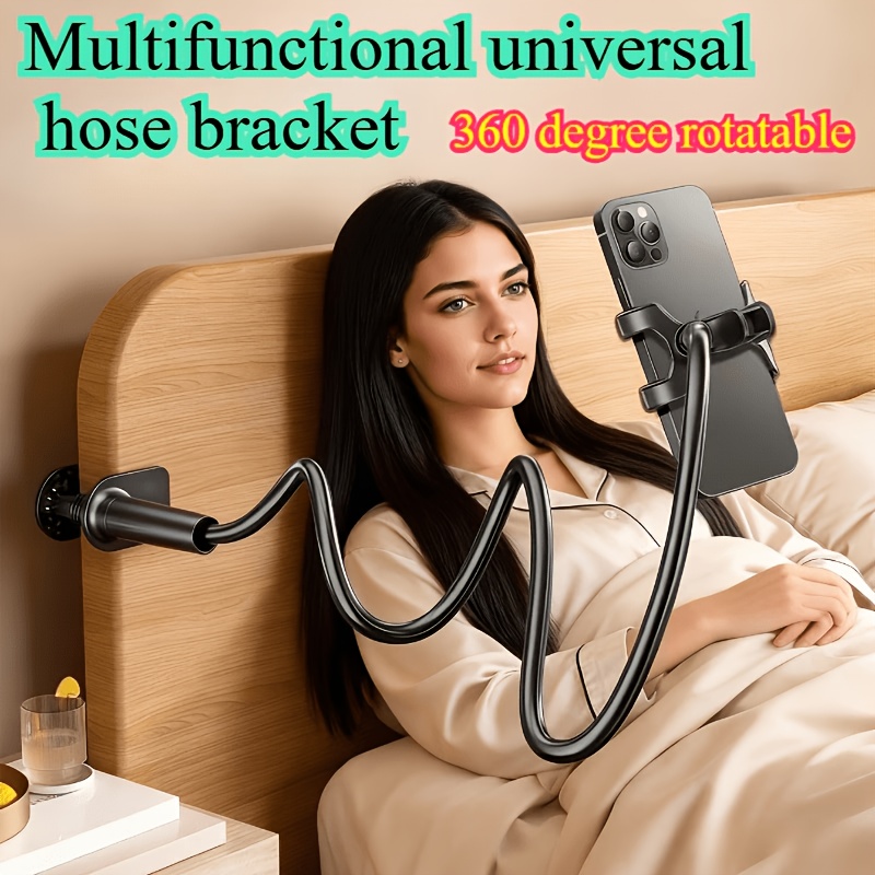 TEMU 1pc 360-degree Universal Flexible Hose Phone Stand, Lazy Tablet Stand, Stable And Anti-shake Adjustable Angle, Clip-type Desktop Bedside