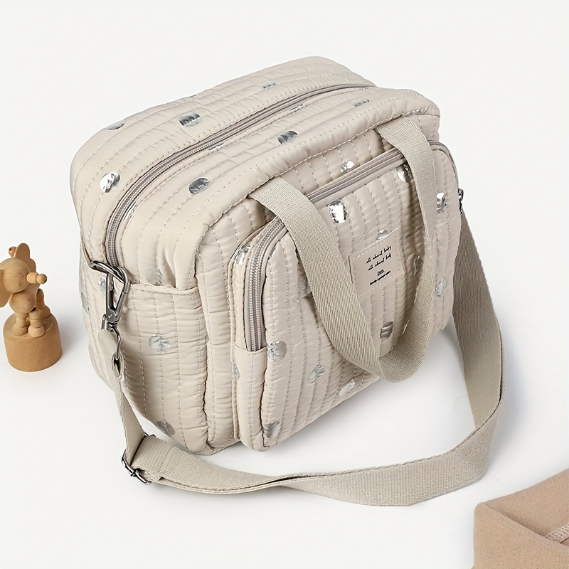 1pc insulated   with breast milk storage large capacity shoulder crossbody diaper organizer polyester fabric light beige with zipper pockets and adjustable strap breastfeeding essentials stylish   durable shoulder bag
