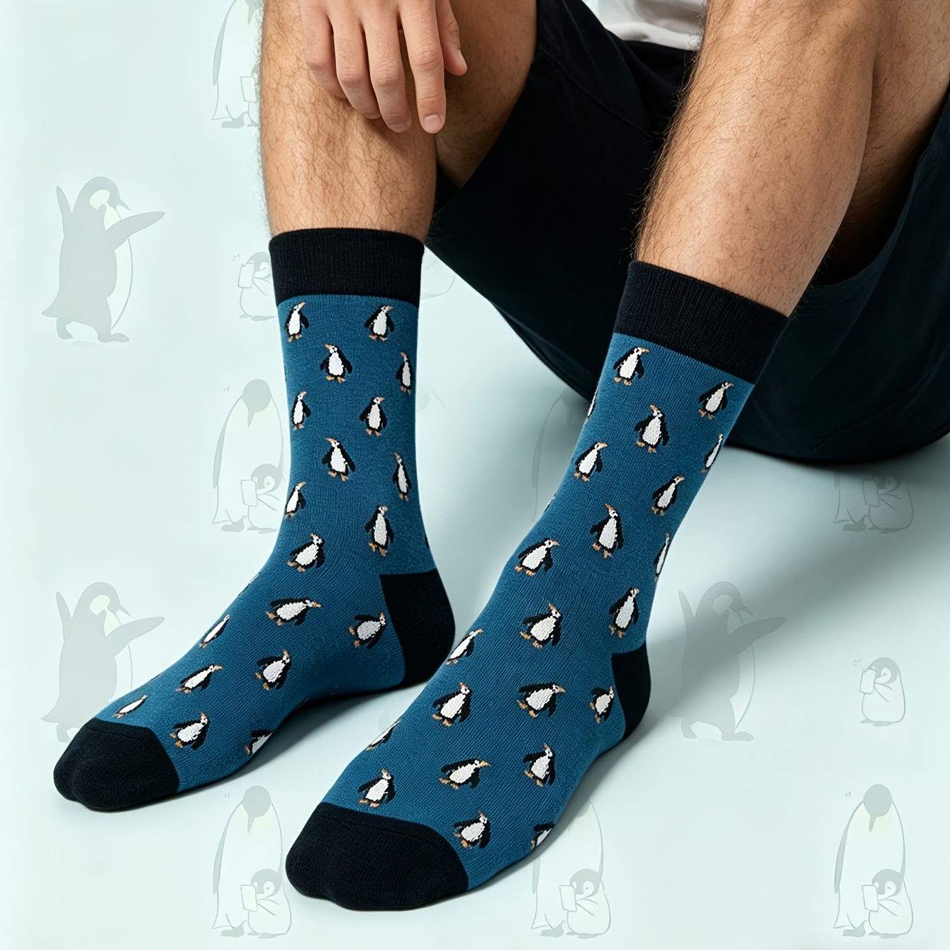 1 Pair Of Men's Penguin Pattern Mid-calf Socks Cute Penguin Pattern Socks