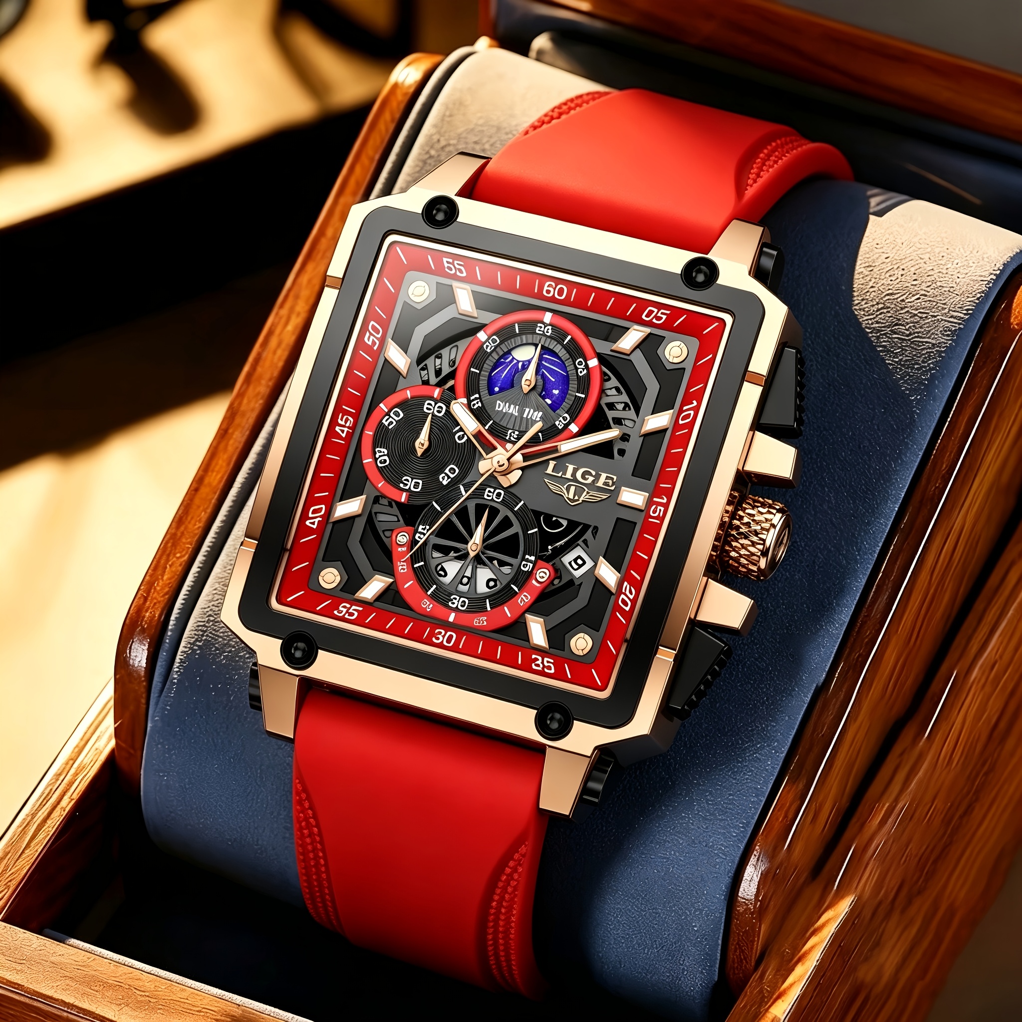 Image of 2026 Latest Lige Fashion Silicone Watch Square Watch Large 's Watch Elegant Watch Outdoor Sports Chronograph Women's Gift Men's Gift
