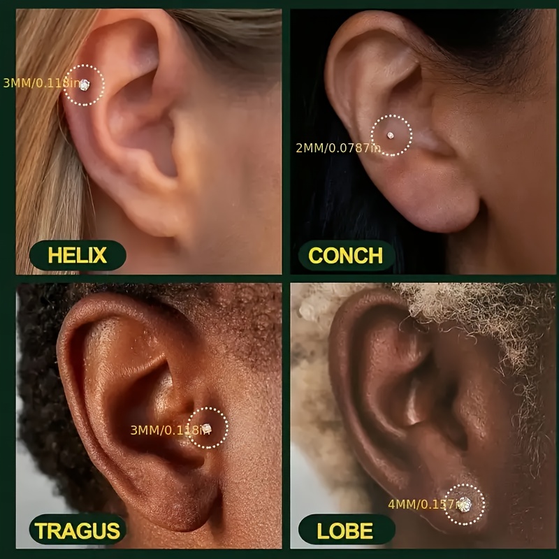 6pcs Flat Back Stainless Steel Stud Earrings Set, Hypoallergenic