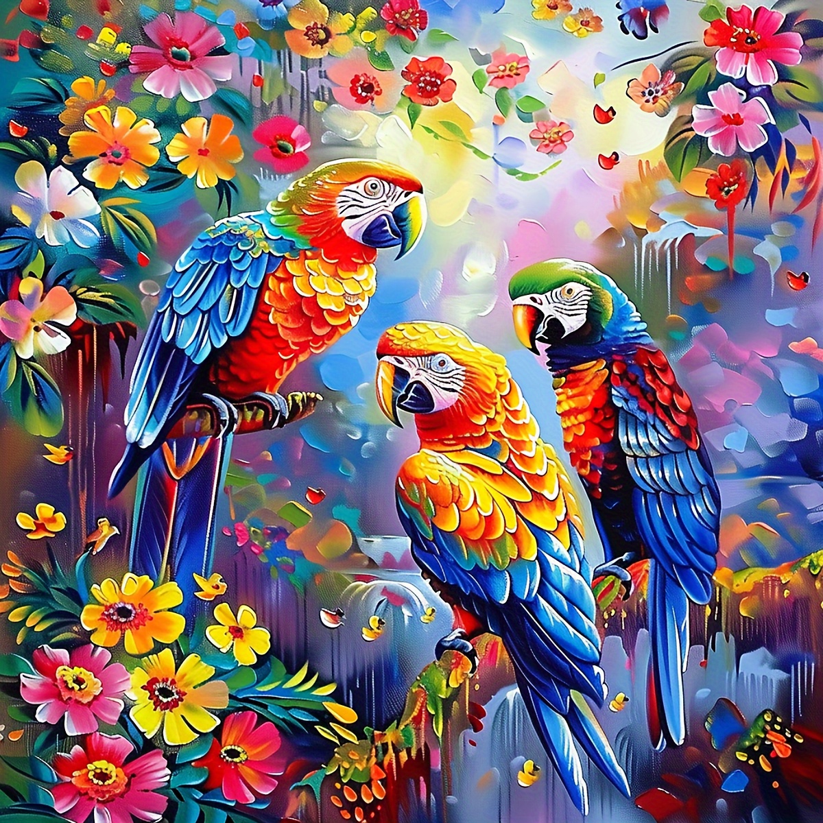 

40x40cm/15.7x15.7in Diy Diamond Painting Kit: Vibrant Parrots In A Floral Paradise - Perfect For Home Decor