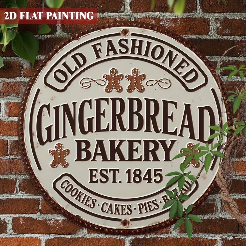 TEMU 2d Flat - This Is A 2d Flat, Single Piece Decorative Sign For Festivals, Featuring 'old Fashioned Gingerbread Bakery'. An Aluminum Wall Art