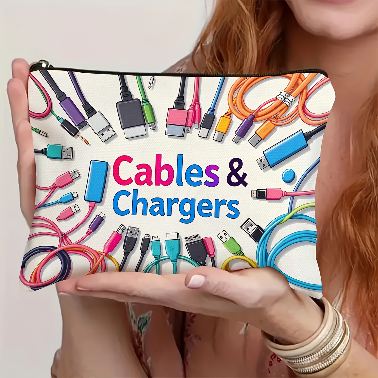 cables   organizer pouch durable zipper closure travel case with vibrant colorful design foldable lightweight electronics accessories storage for tech enthusiasts unisex gift idea cable storage bag washable material