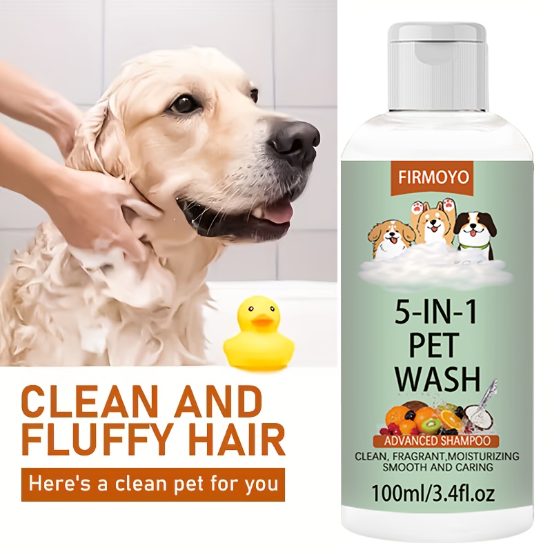3 Bottles of 5-in-1 Pet Shampoo & Conditioner, 100ml/3.4floz. Deep Cleanses During Bathing, Leaves a Fresh Fragrance, Eliminates Odours, and Leaves Your Pet's Coat Softer and Fluffier. Suitable for Use All Over the Body, Ideal for Cats and Dogs.