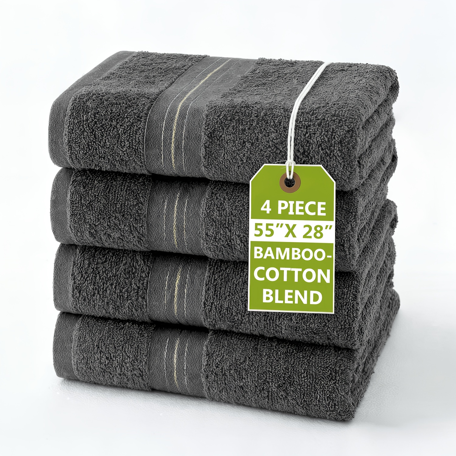 TEMU 4pcs Bamboo-cotton Bath Towels Set, Soft And Quick Dry, Super Absorbent Shower Towels For Spa Or Daily Use, Lightweight, Fast Drying, Durable,