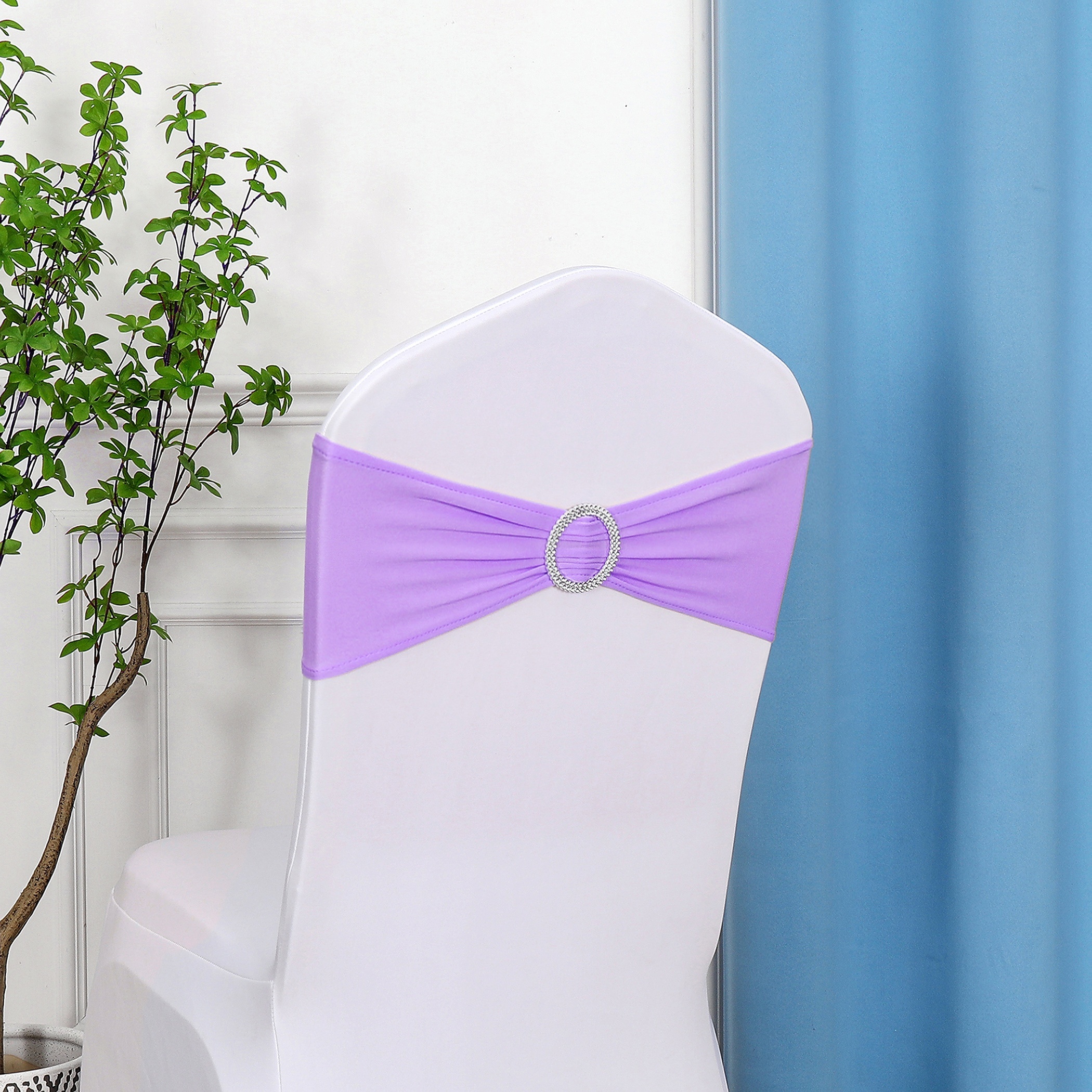 

20pcs, Spandex Chair With Bow, Universal Elastic Chair Tie, Suitable For Wedding Party Ceremony Reception Banquet Decoration (purple)