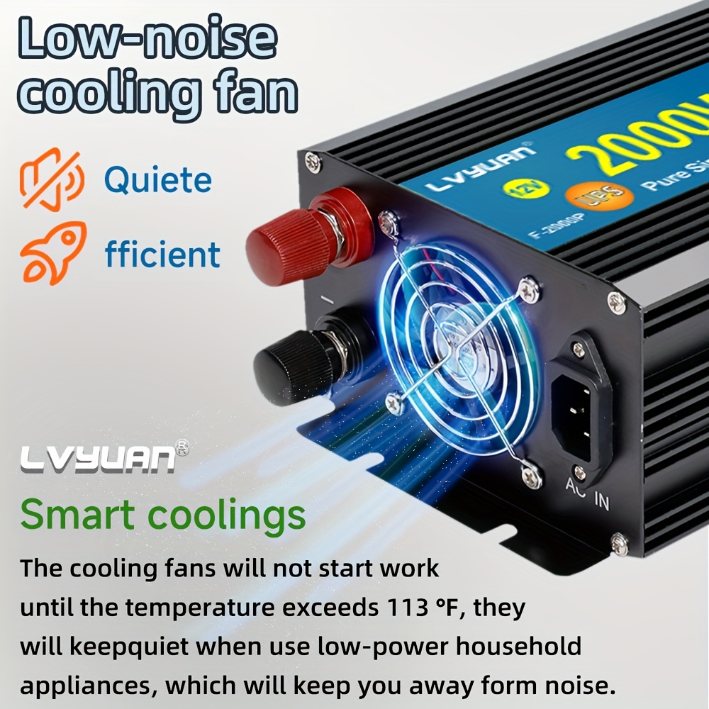 LVYUAN 2000W/4000W Portable Sump Pump Backup System with LED Display, Auto Switches for Continuous Operation, Basement Emergency Power Supply, Black, UPS Technology, Pure Sine Wave Output, 110V-130V