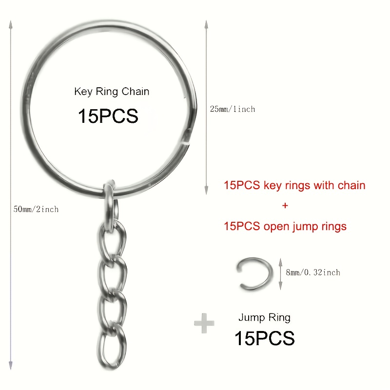 Image of 100/60/30pcs Bulk Keychain Detachable Keychain Ring With Chain, Keychain, Keychain Parts With Open Jump Ring And Connector 50/30/15pcs Keychain Chain 50/30/15pcs Jump Ring