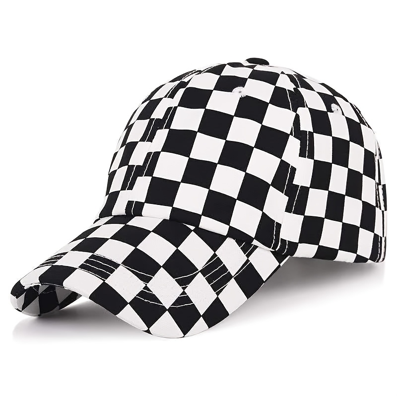 TEMU Gorra de béisbol estilo coreano a cuadros blancos y negros, gorra de béisbol vintage casual con protección solar para exteriores, versátil para