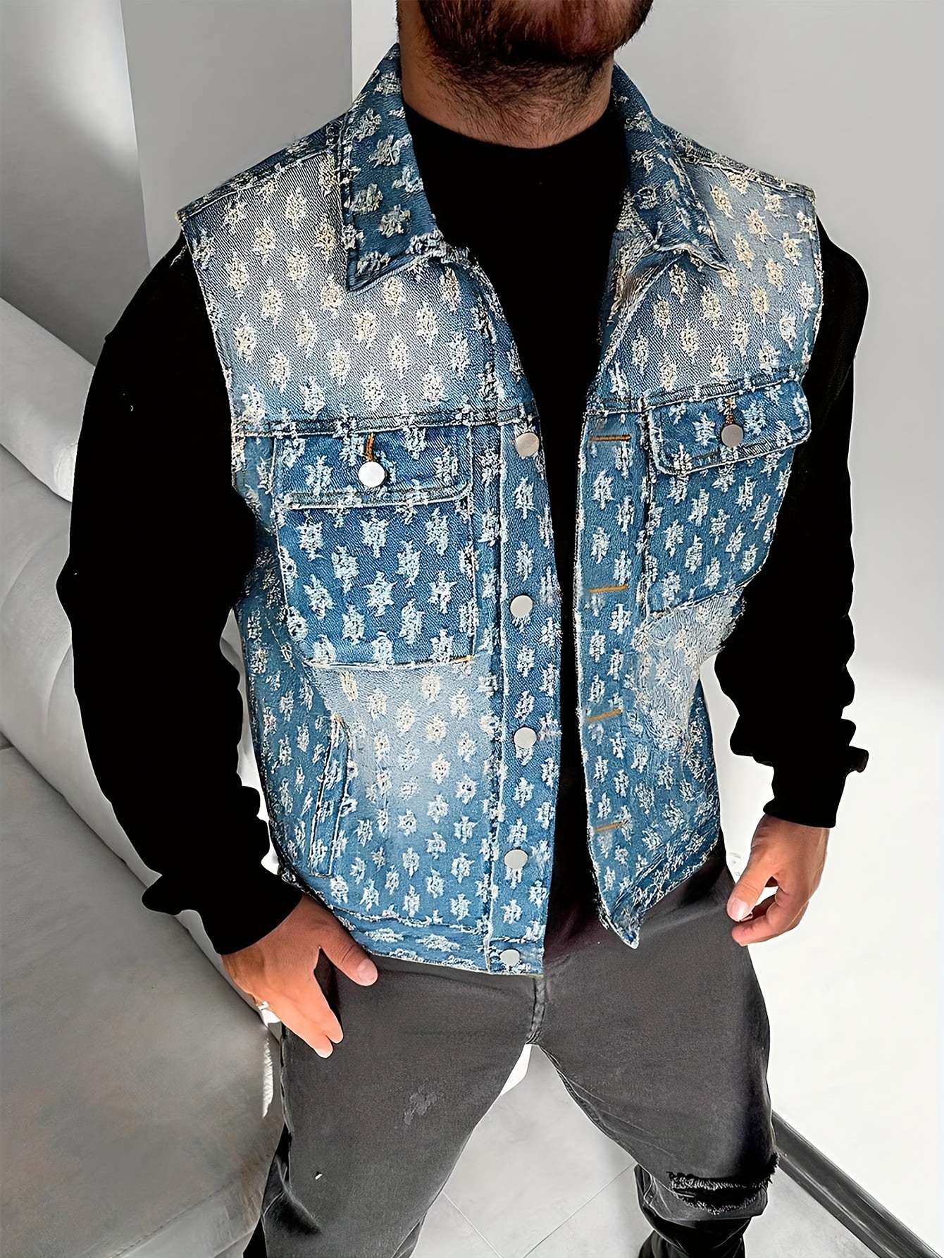 *'S Sleeveless Denim Jacket Button-Front Closure, Non-Stretch Fabric  *-Pocket Vest for Everyday Formal Outfits Streetwear Lay