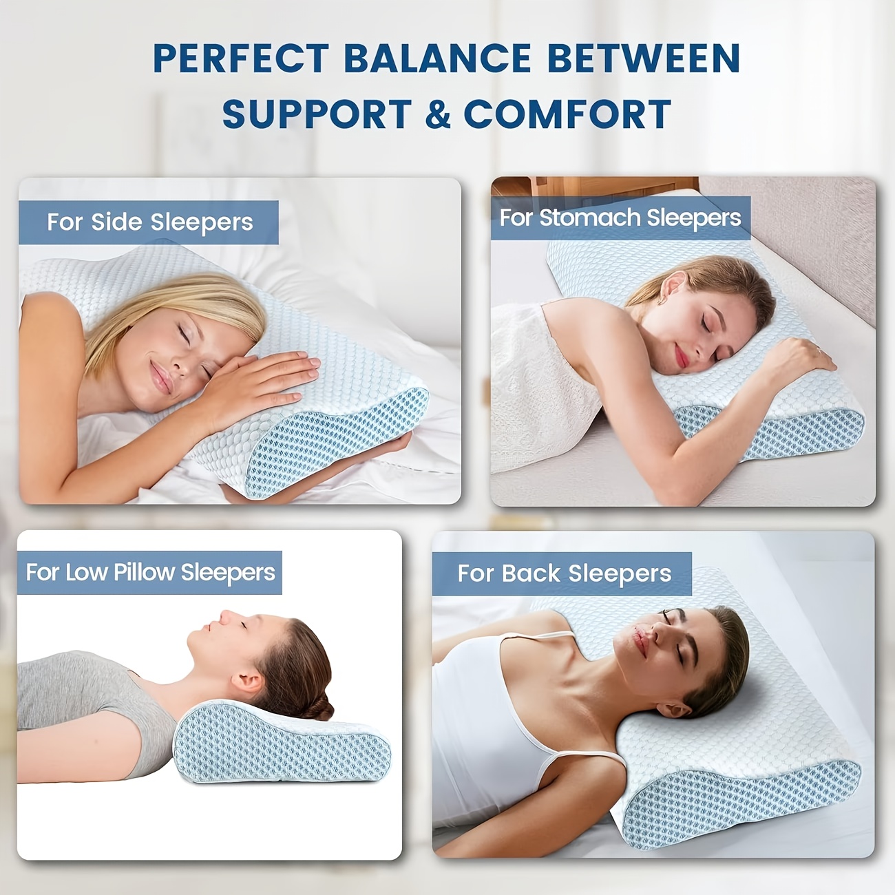Neck Care Memory Pillow with Ergonomic Design, Dual Height for Different Sleeping Preferences, Honeycomb Fabric for Comfortable Micro-Environment, Slow-Rebound Zero Pressure Technology – Healthy Sleep