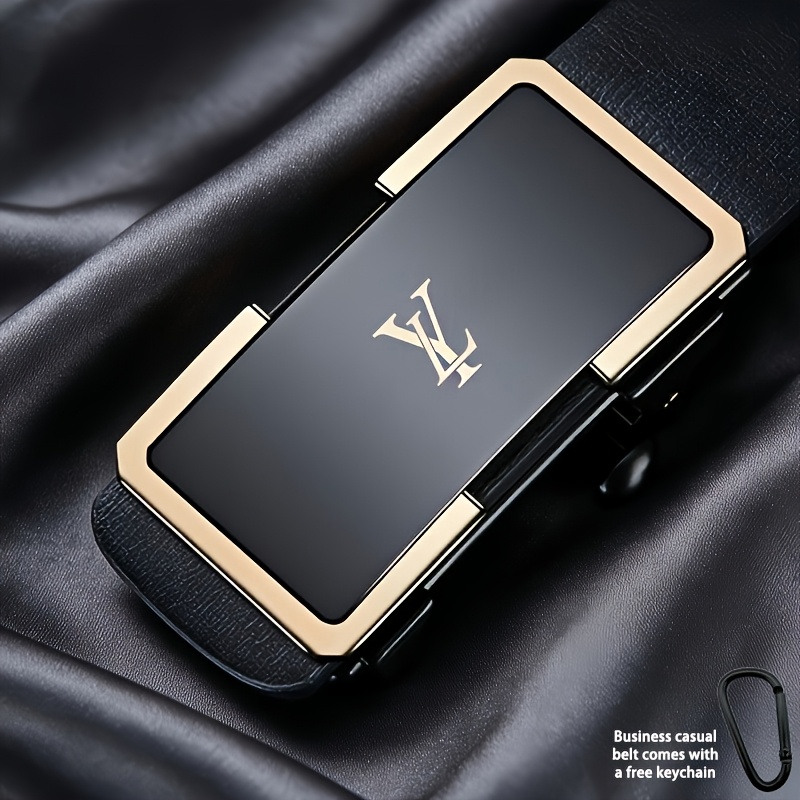 TEMU Ly Pattern Men's Business Automatic Belt, Featuring A Flexible Pu Strap And -touch Alloy Automatic . Includes A Free Keychain. Simple, Elegant,